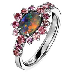 Bague de fiançailles en or Opale foncé Saphirs roses Fleur d'azalée