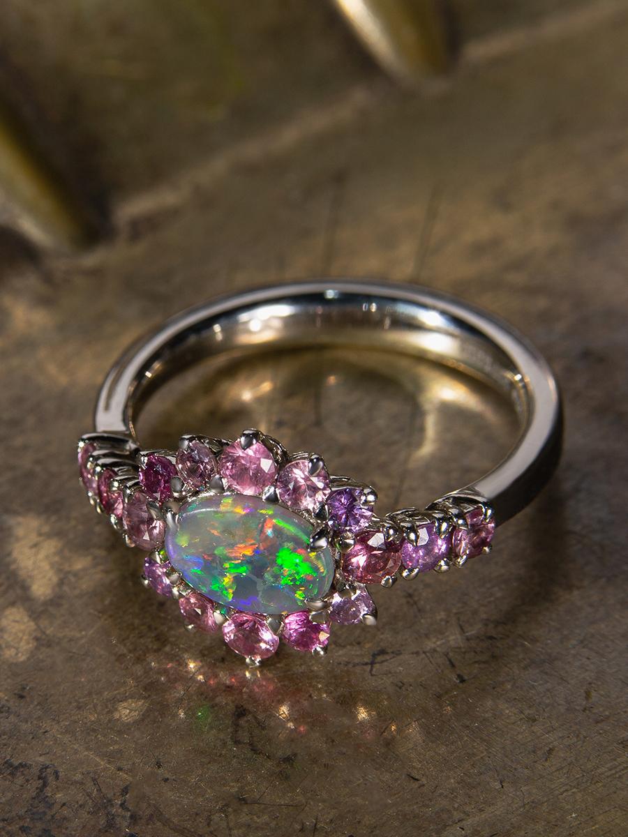 Dark Opal Pink Sapphires gold ring Engagement Azalea Flower For Sale 4