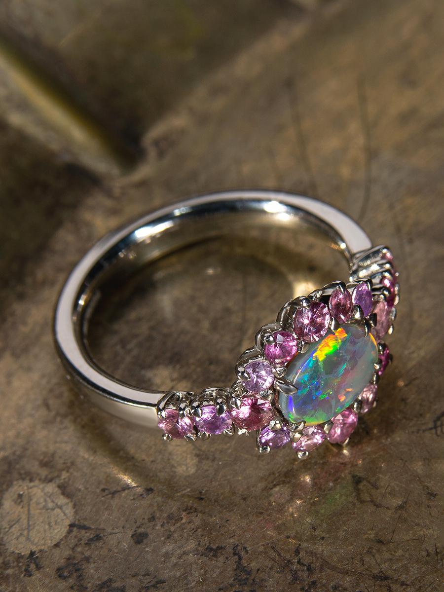 Dark Opal Pink Sapphires gold ring Engagement Azalea Flower For Sale 2