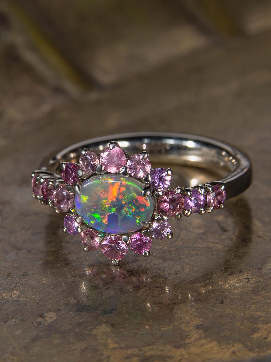 Dark Opal Pink Sapphires gold ring Engagement Azalea Flower For Sale 1