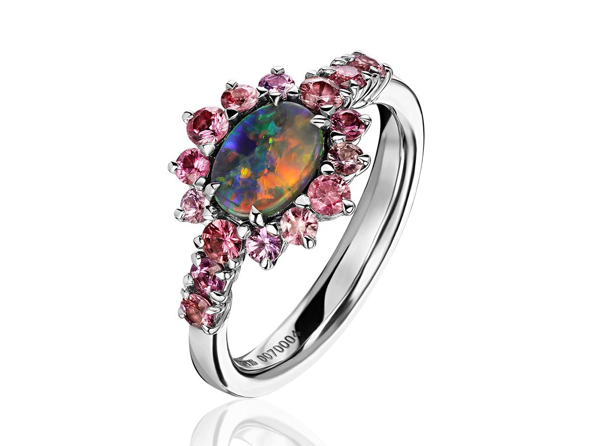 Women's or Men's Dark Opal Pink Sapphires gold ring Engagement Azalea Flower For Sale