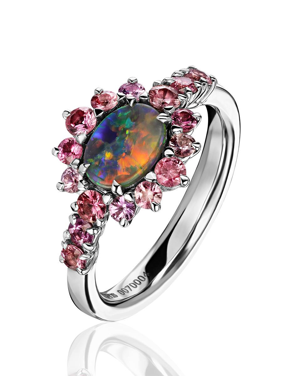 Dark Opal Pink Sapphires gold ring Engagement Azalea Flower For Sale 3