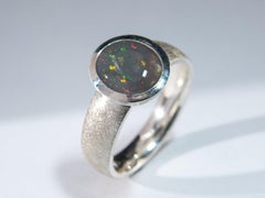 Dark Opal Ring silver Polychrome Multicolor Opalescence Valentines day gift