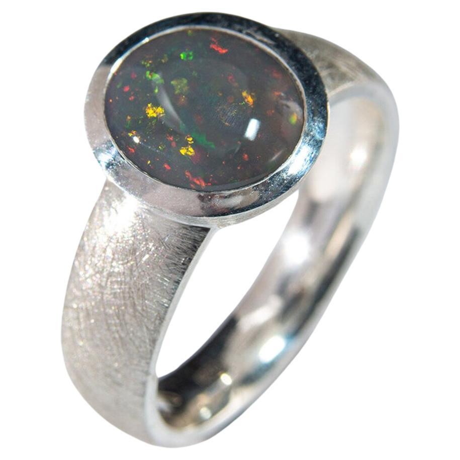 Dark Opal Ring silver Polychrome Multicolor Opalescence Valentines day gift For Sale