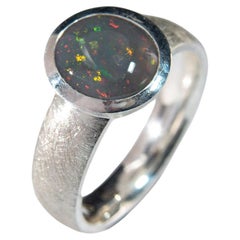 Dark Opal Ring silver Polychrome Multicolor Opalescence Valentines day gift