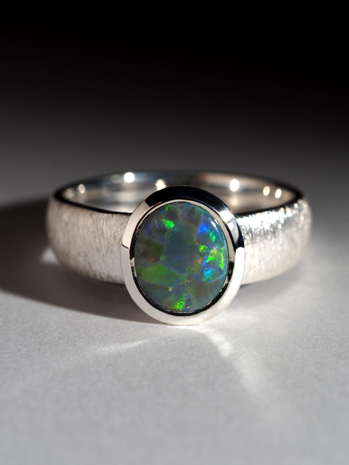 Dark Opal Silver Ring 1.7 carat certificate gift mens jewelry For Sale 4