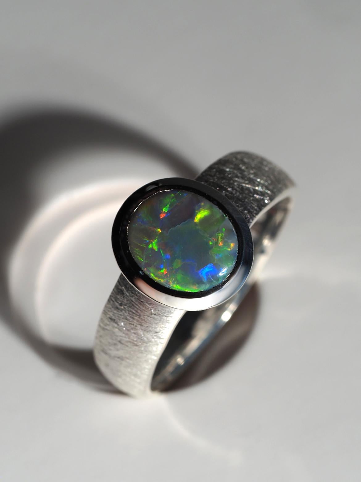 Dark Opal Silver Ring 1.7 carat certificate gift mens jewelry For Sale 6