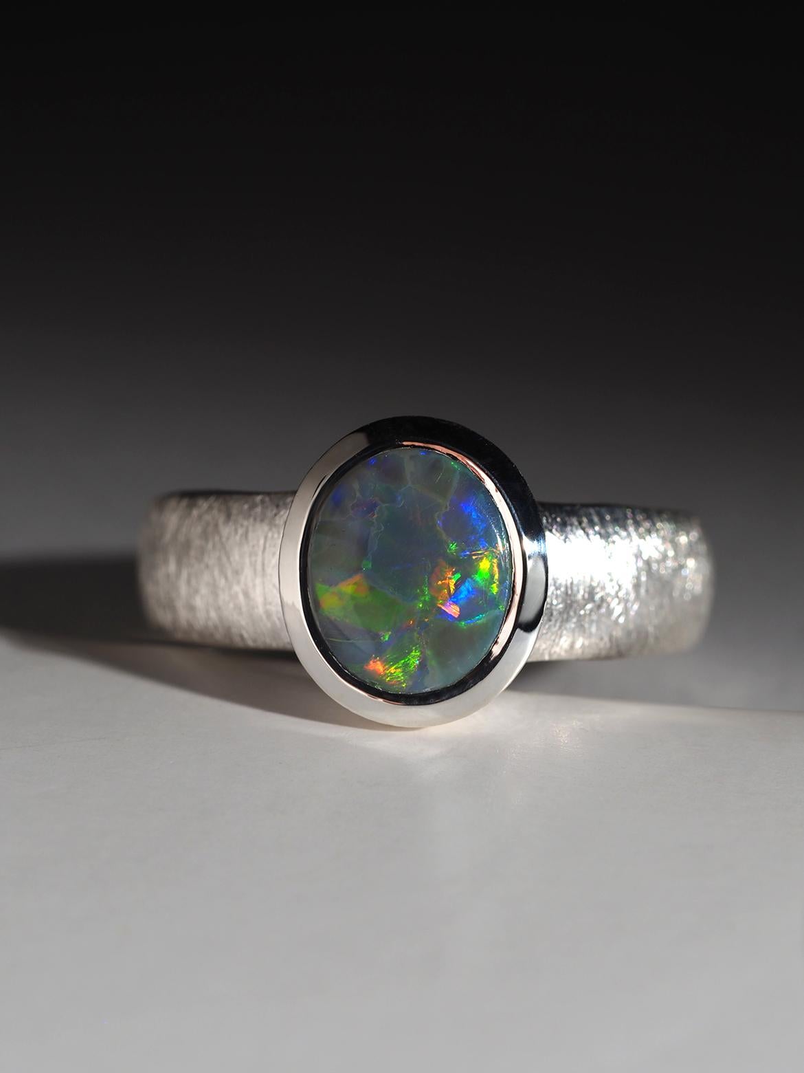 Dark Opal Silver Ring 1.7 carat certificate gift mens jewelry For Sale 1