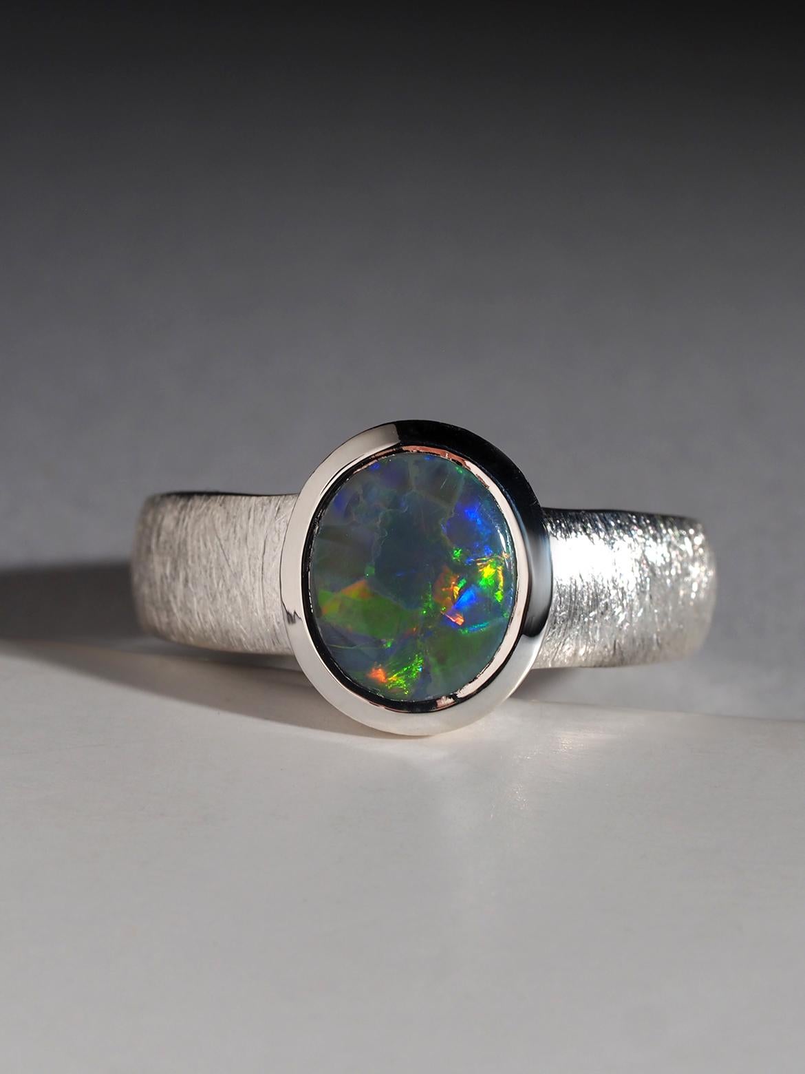 Dark Opal Silver Ring 1.7 carat certificate gift mens jewelry For Sale 2
