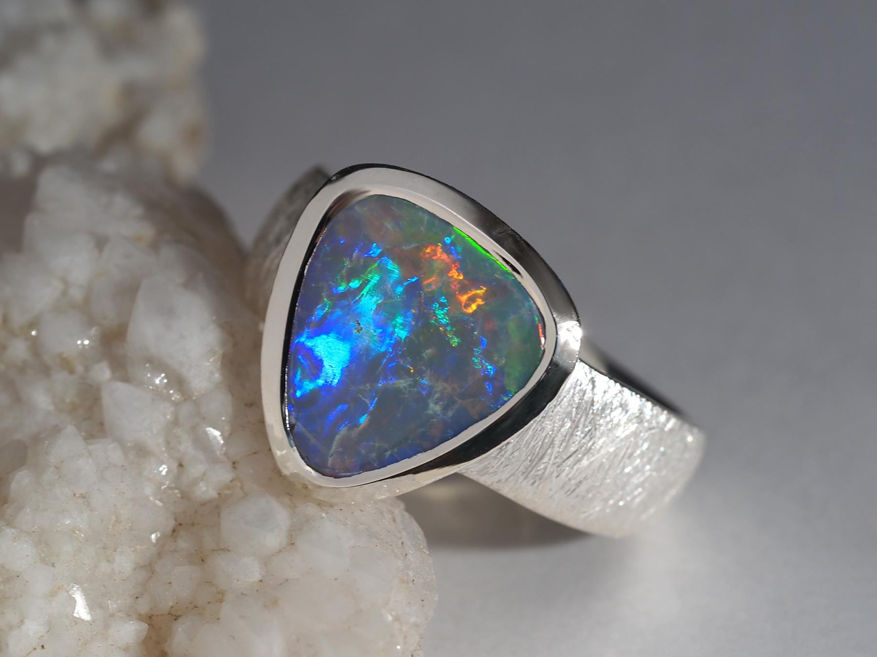 Dark Opal Silver Ring Vivid Australian Opal gift Christmas 2 ct anniversary opal 4