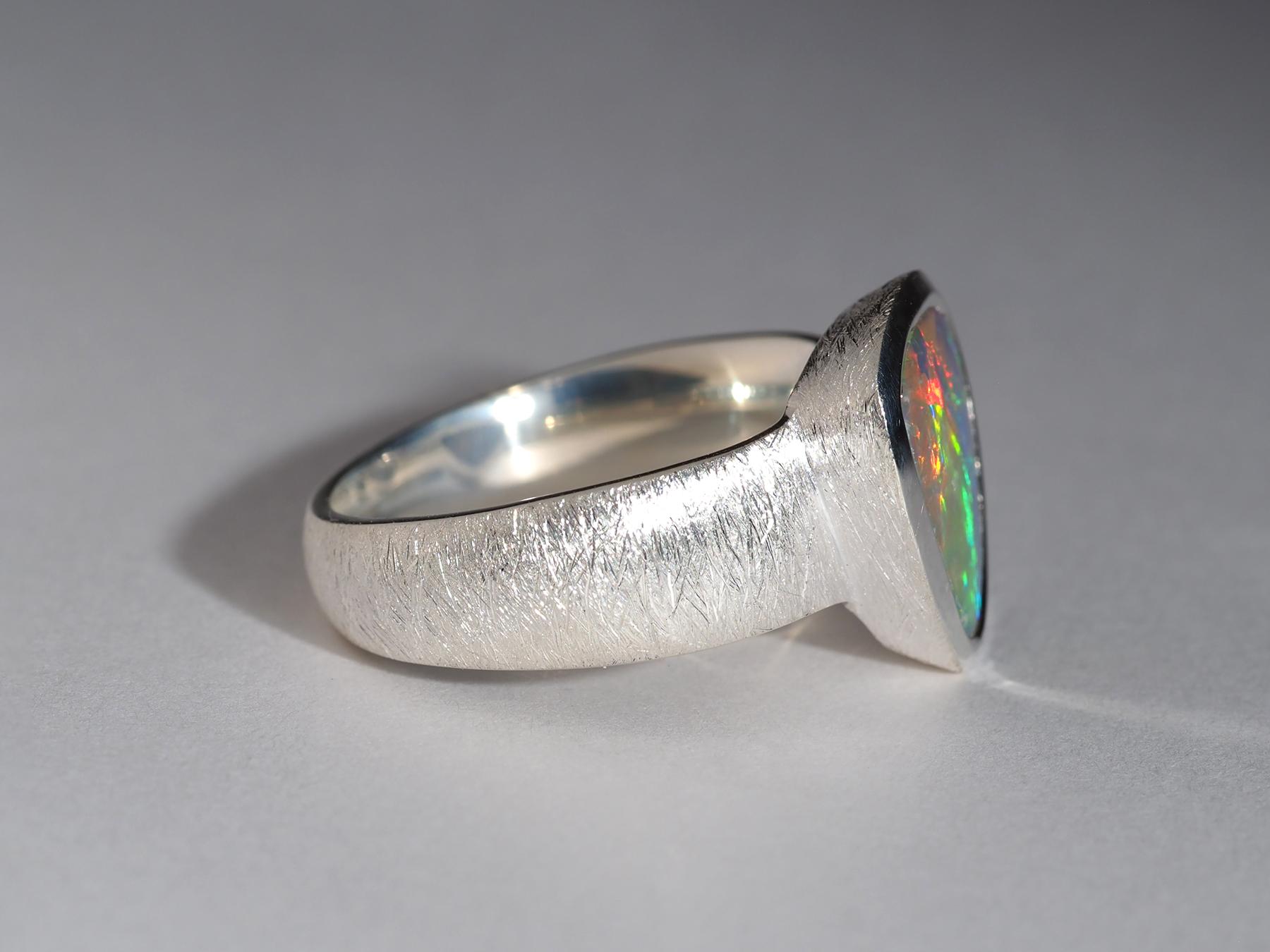 Dark Opal Silver Ring Vivid Australian Opal gift Christmas 2 ct anniversary opal 5