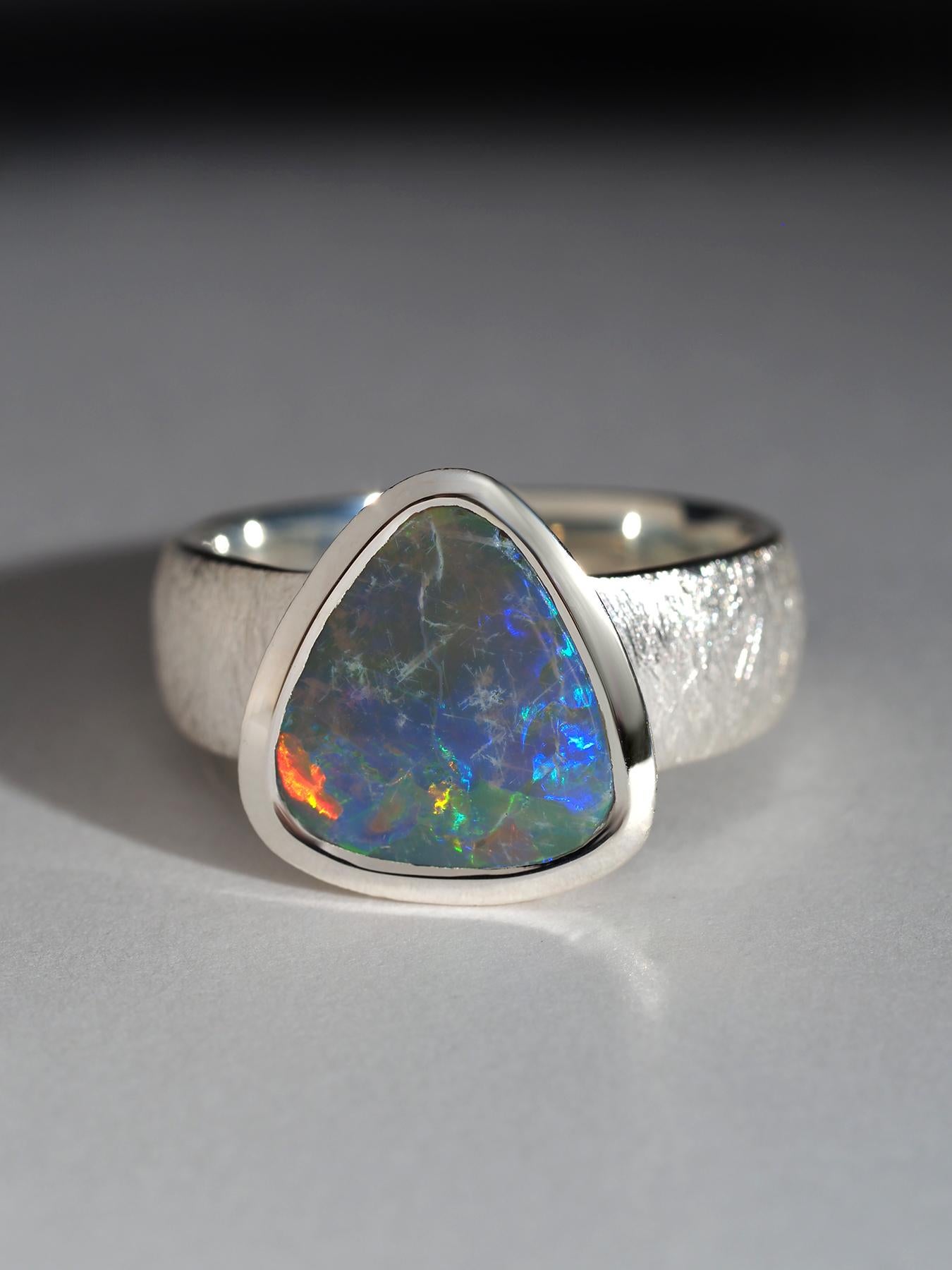 Artisan Dark Opal Silver Ring Vivid Australian Opal gift Christmas 2 ct anniversary opal