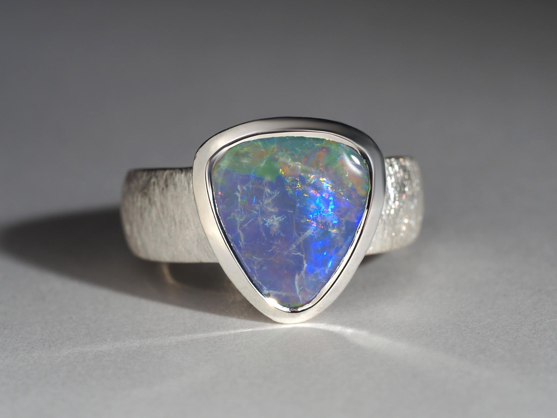 Trillion Cut Dark Opal Silver Ring Vivid Australian Opal gift Christmas 2 ct anniversary opal