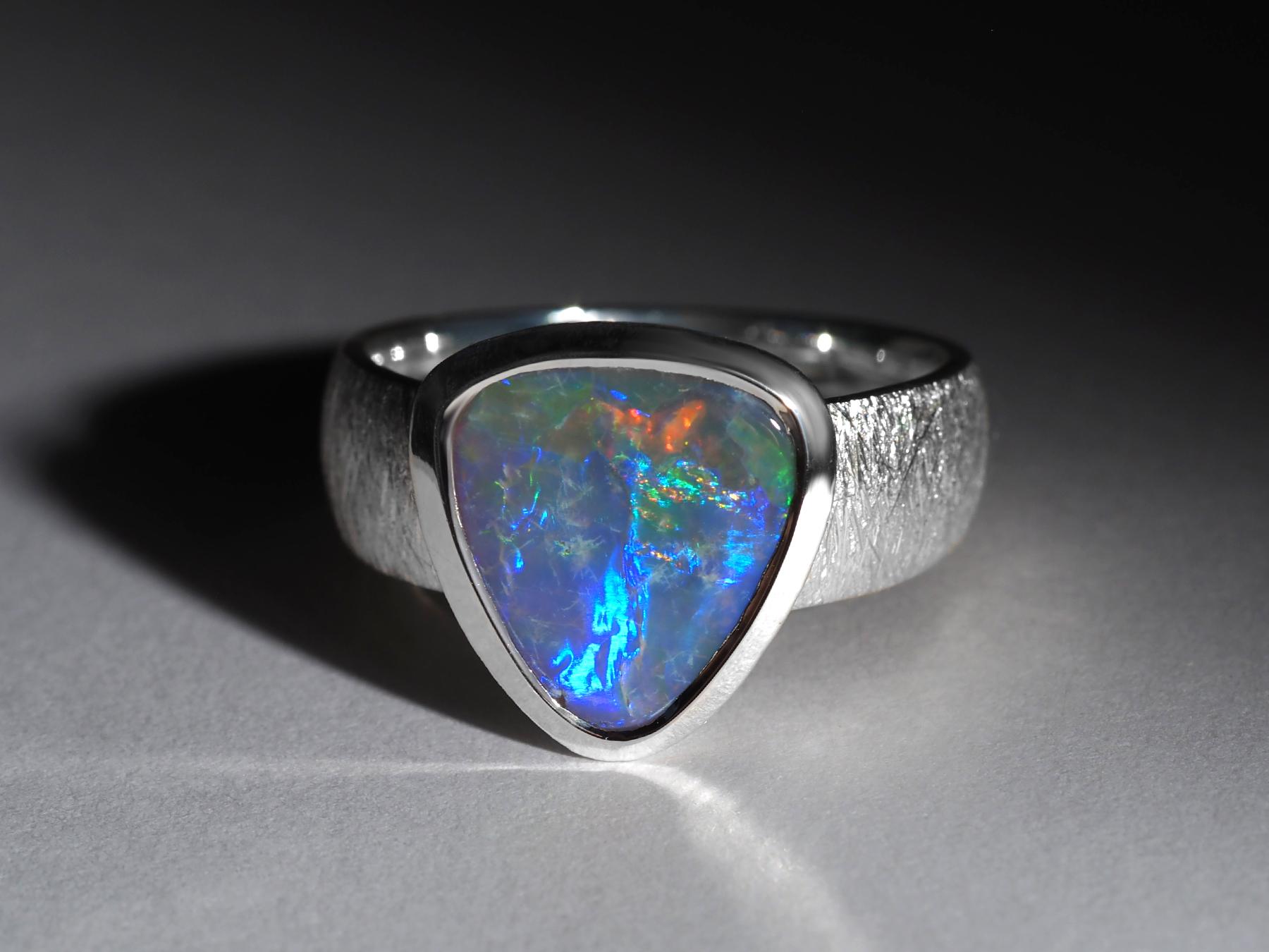 Women's or Men's Dark Opal Silver Ring Vivid Australian Opal gift Christmas 2 ct anniversary opal