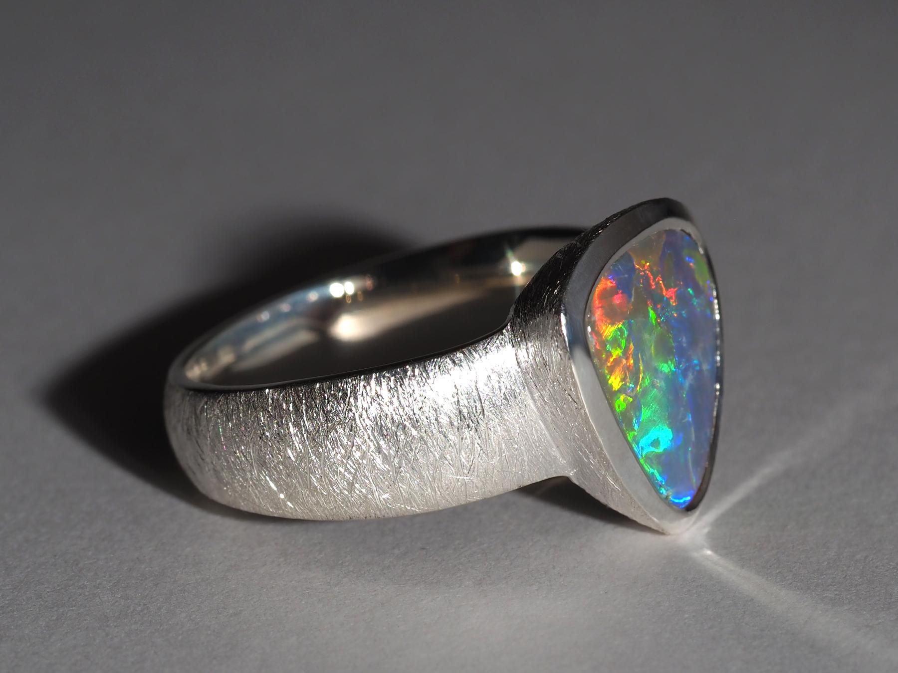 Dark Opal Silver Ring Vivid Australian Opal gift Christmas 2 ct anniversary opal 1