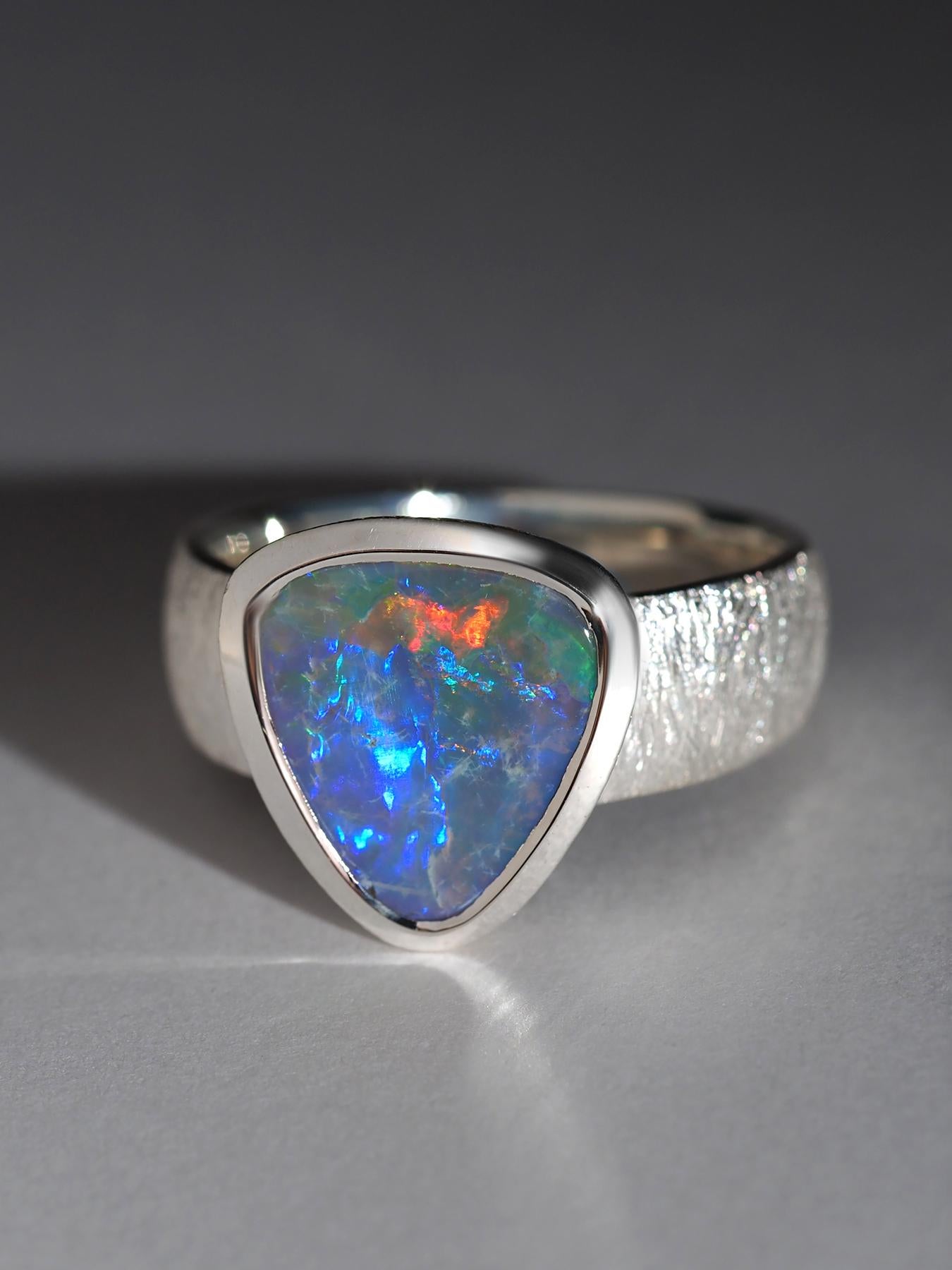 Dark Opal Silver Ring Vivid Australian Opal gift Christmas 2 ct anniversary opal 2