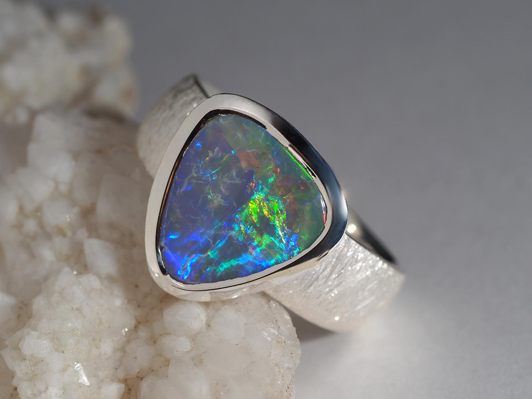 Dark Opal Silver Ring Vivid Australian Opal gift Christmas 2 ct anniversary opal 3