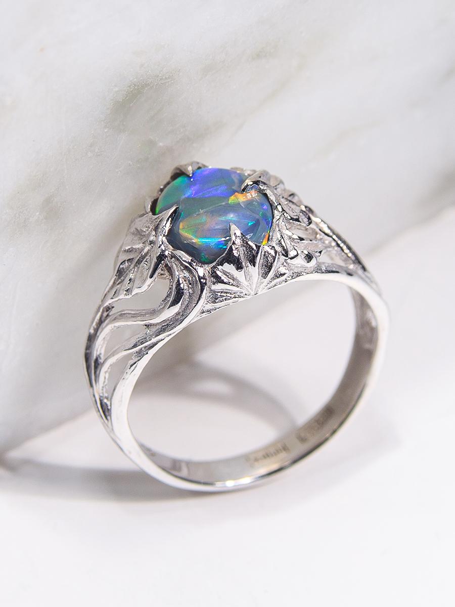 Dark Opal White Gold Engagement Ring Australian Opal  For Sale 7