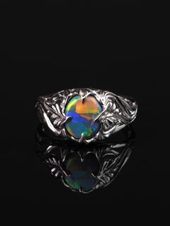 Dark Opal White Gold Engagement Ring Australian Opal