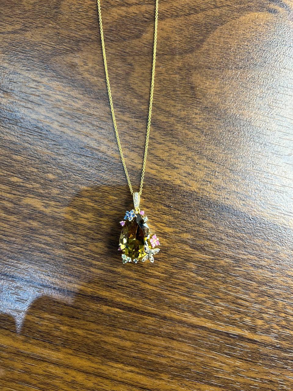 Collana con ciondolo in oro 14K con diamante a forma di goccia di citrino arancione scuro in vendita 5