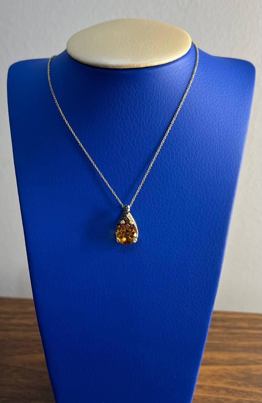 Dark Orange Citrin Tear Drop Form Diamant Edelstein 14K Gold Anhänger Halskette im Angebot 6