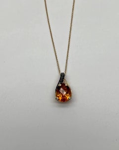 Dark Orange Citrine Tear Drop Shape Diamond Gemstone 14K Gold Pendant Necklace