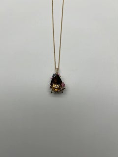 Dark Orange Citrin Tear Drop Form Diamant Edelstein 14K Gold Anhänger Halskette