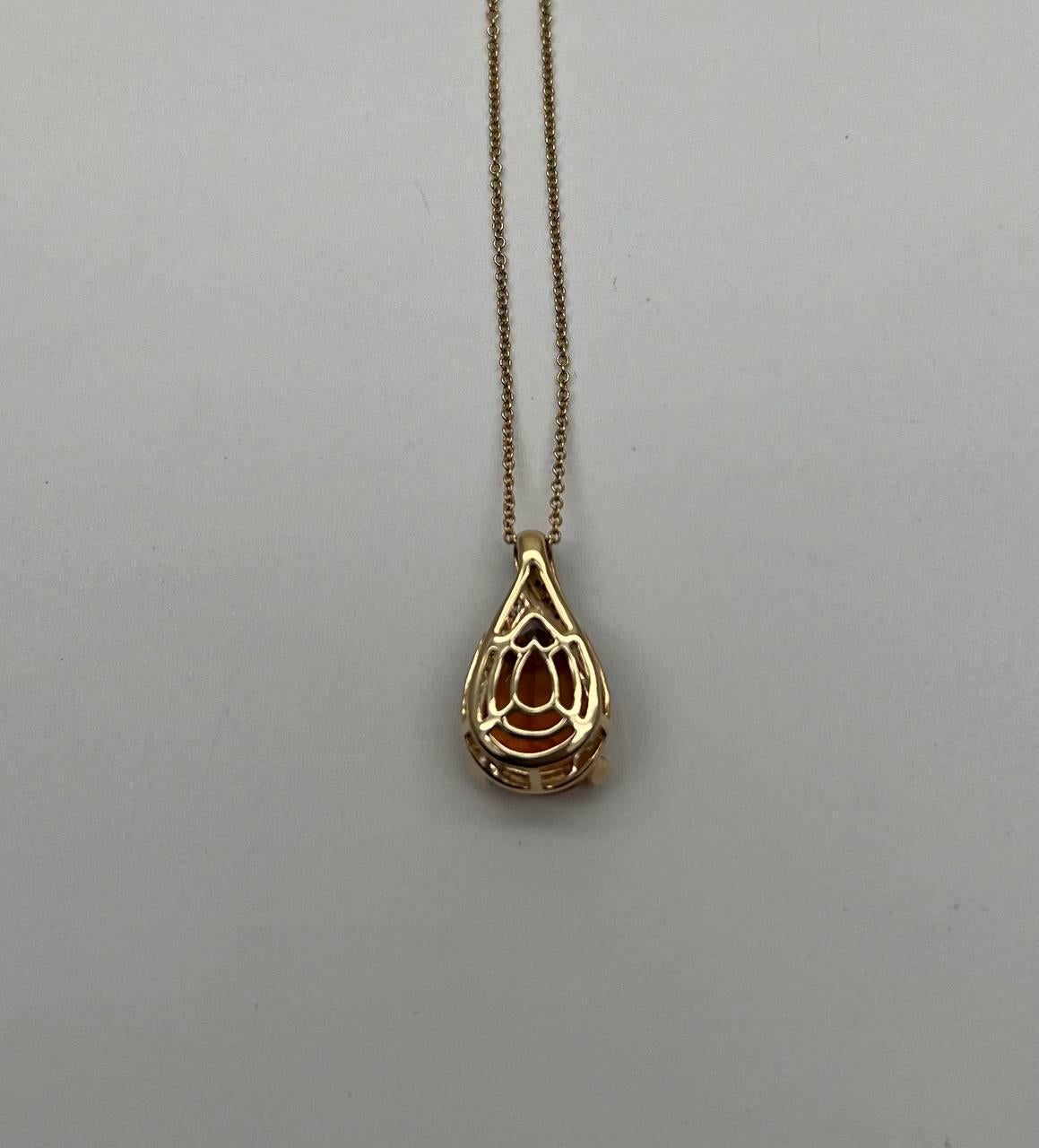 Dark Orange Citrin Tear Drop Form Diamant Edelstein 14K Gold Anhänger Halskette (Tropfenschliff) im Angebot