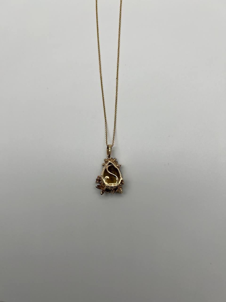 Taglio misto Collana con ciondolo in oro 14K con diamante a forma di goccia di citrino arancione scuro in vendita