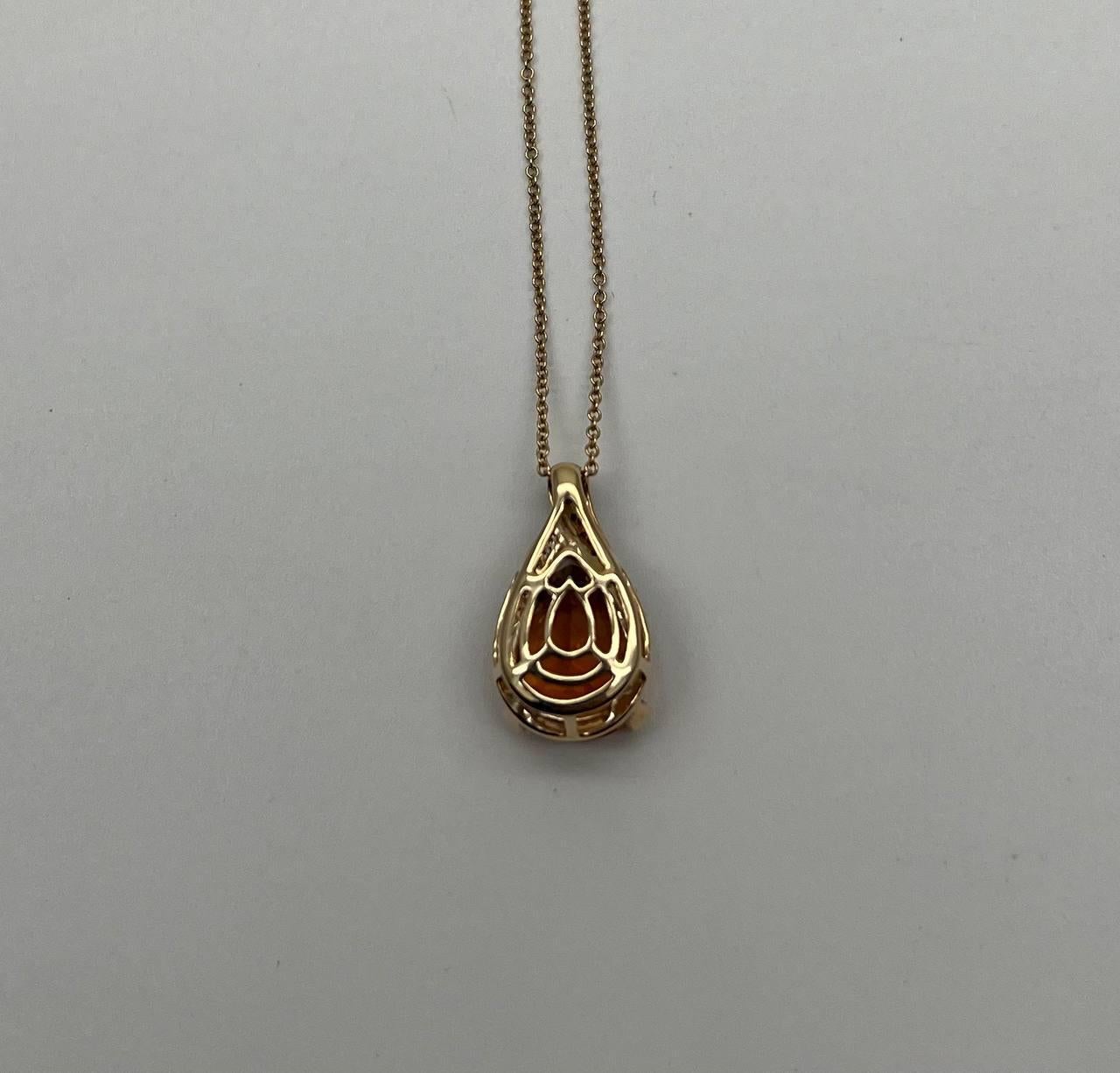 Dark Orange Citrin Tear Drop Form Diamant Edelstein 14K Gold Anhänger Halskette im Zustand „Neu“ im Angebot in Oakton, VA