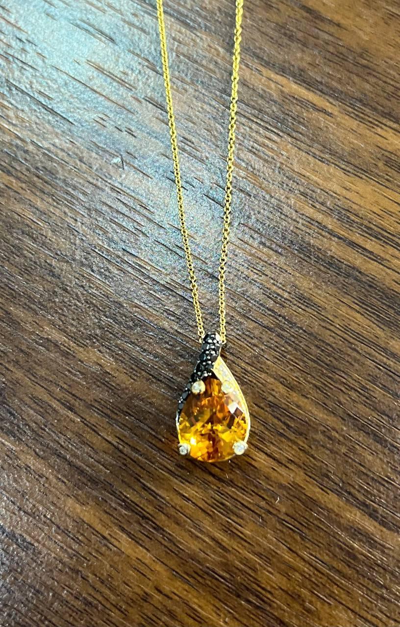 Dark Orange Citrin Tear Drop Form Diamant Edelstein 14K Gold Anhänger Halskette Damen im Angebot