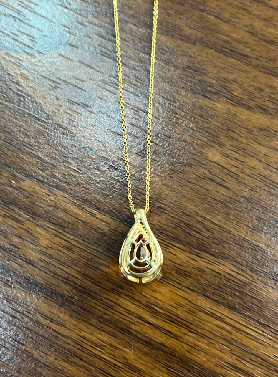 Dark Orange Citrin Tear Drop Form Diamant Edelstein 14K Gold Anhänger Halskette im Angebot 2