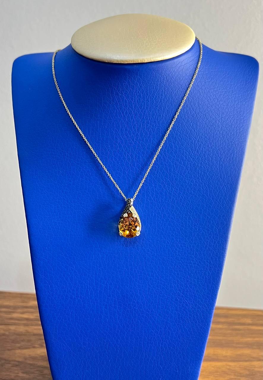 Dark Orange Citrin Tear Drop Form Diamant Edelstein 14K Gold Anhänger Halskette im Angebot 4
