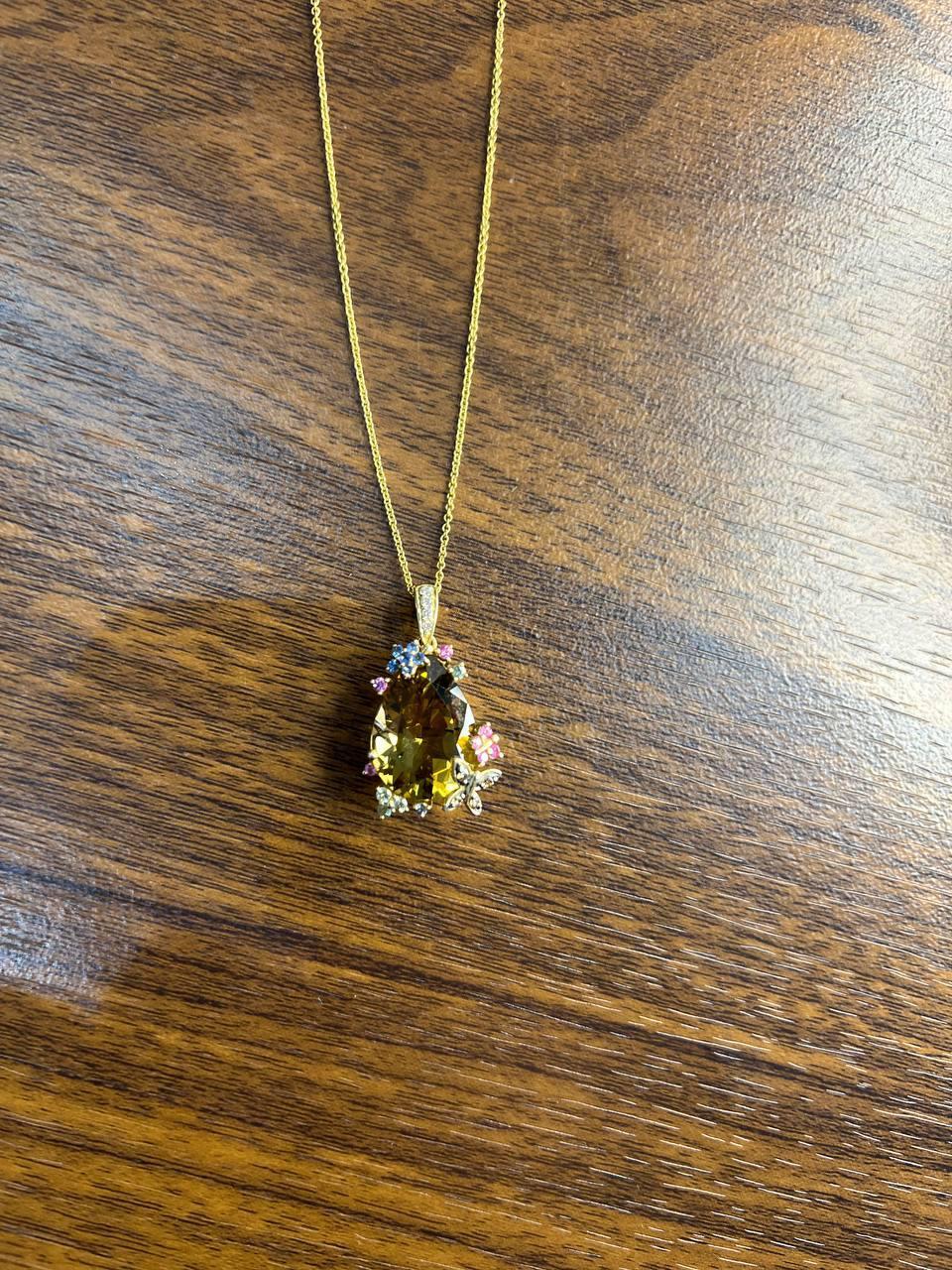 Collana con ciondolo in oro 14K con diamante a forma di goccia di citrino arancione scuro in vendita 4