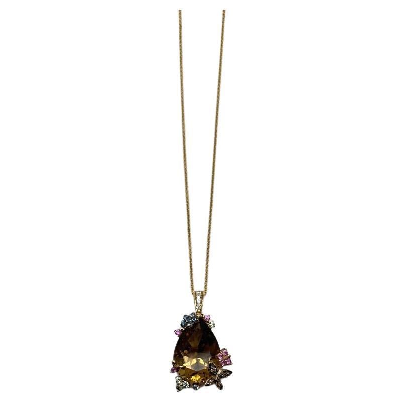 Dark Orange Citrin Tear Drop Form Diamant Edelstein 14K Gold Anhänger Halskette