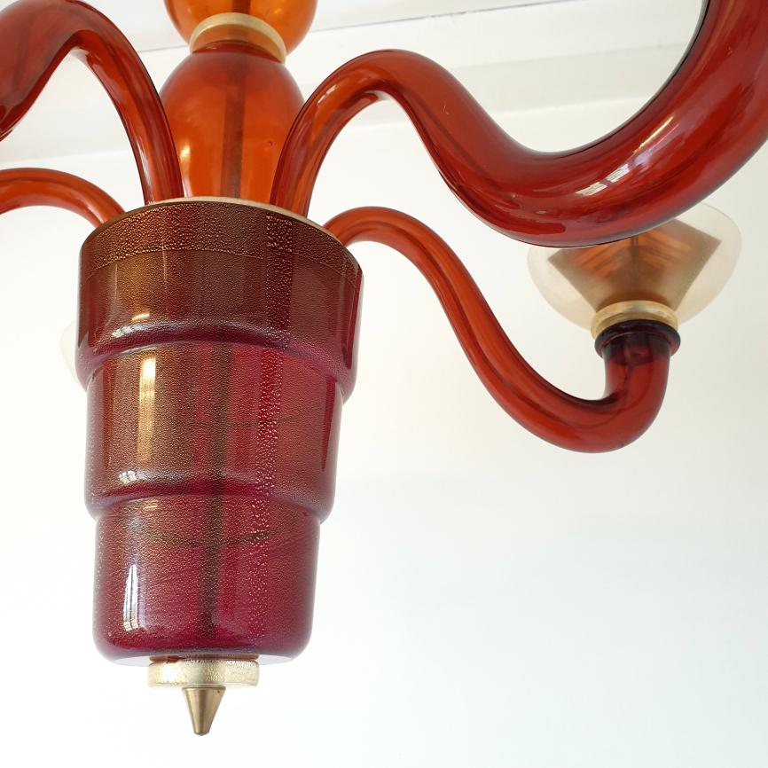 Late 20th Century Orange Mid-Century Murano glass chandelier - Italy For Sale