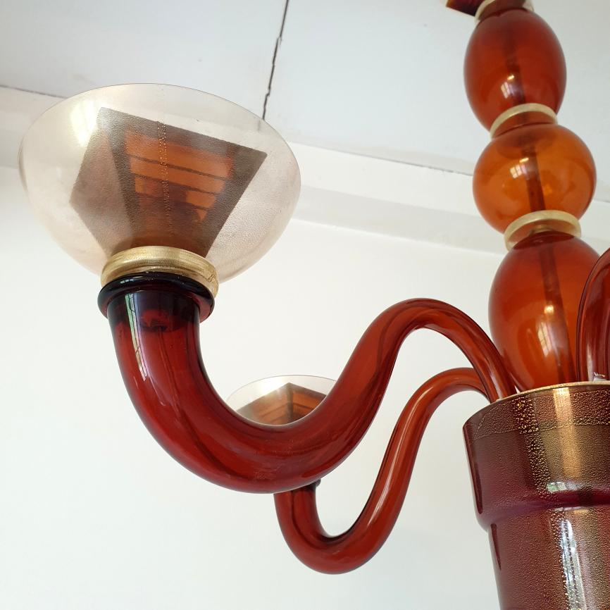 Orange Mid-Century Murano glass chandelier - Italy For Sale 2