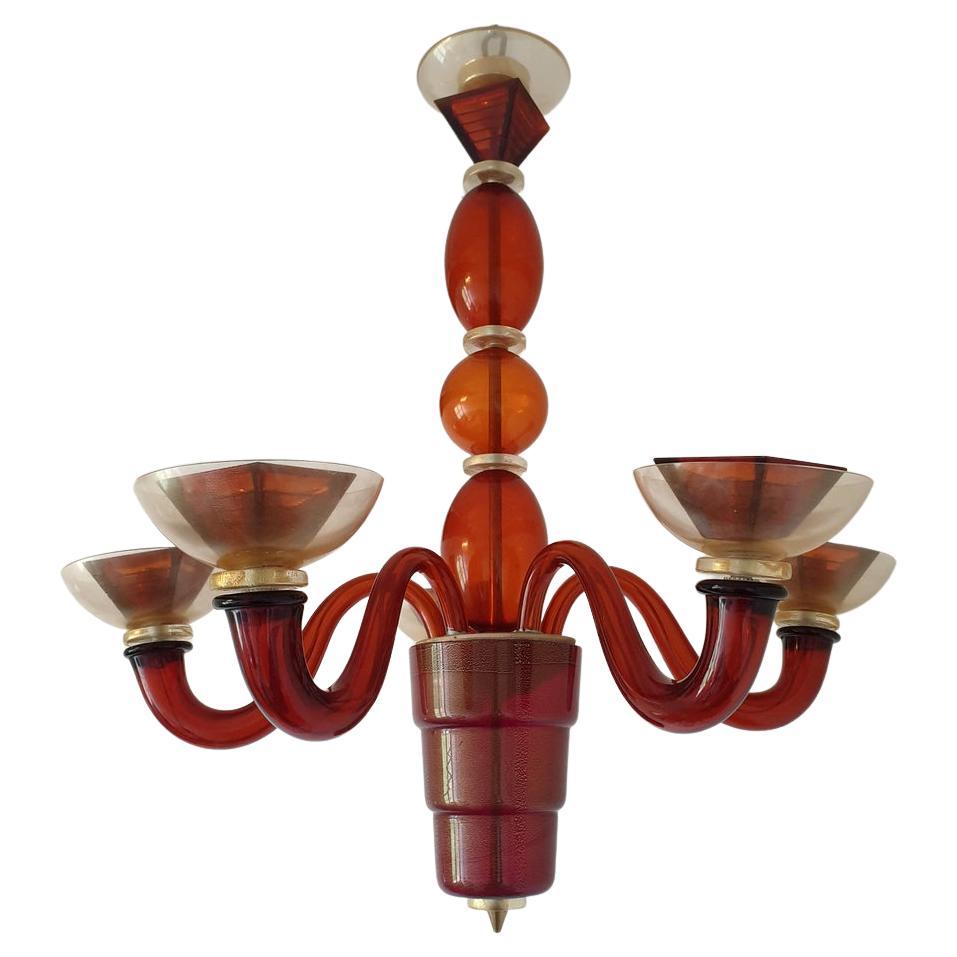 Orange Mid-Century Murano glass chandelier - Italy For Sale