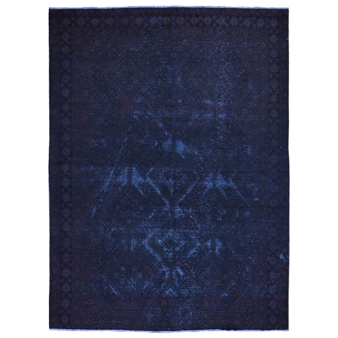 Dark Overdyed Persian Shiraz Worn Down Hand Knotted Oriental Rug