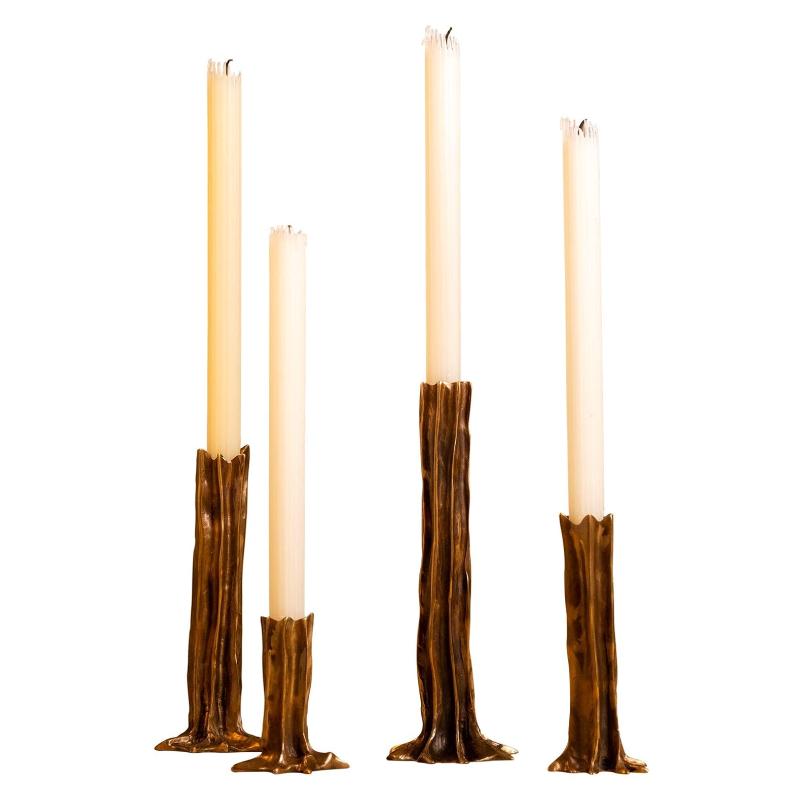 Dark Patina Arbor 4 Piece-Set of Candlesticks by Studio Palatin For Sale