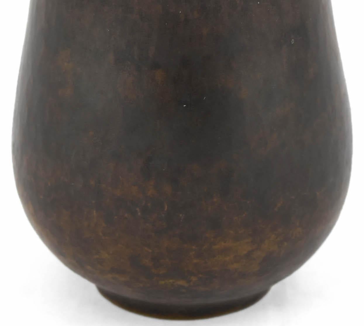 Dark Patina Brass Vase by Eugen Zint, Germany, 1960s In Good Condition For Sale In Roma, IT