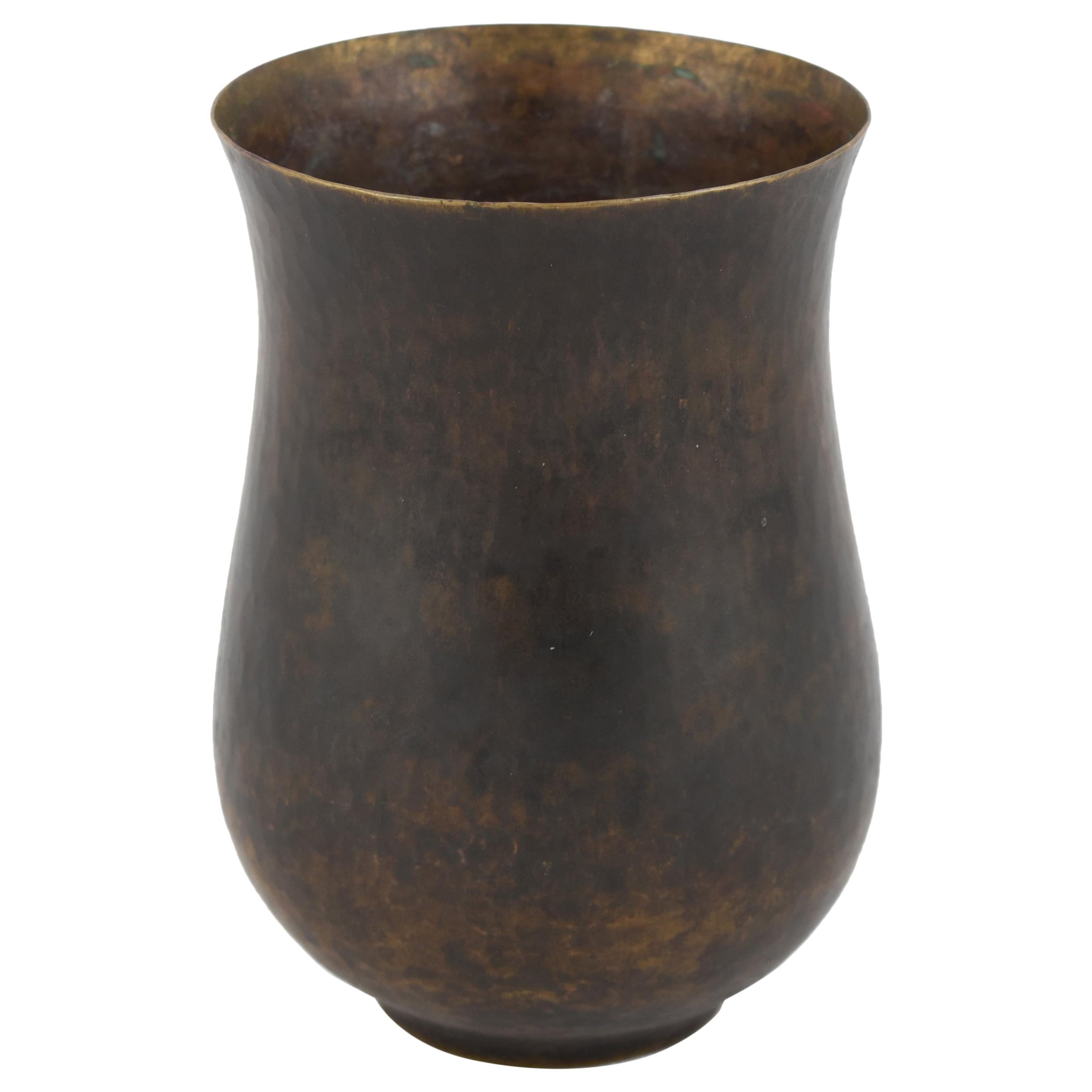 Dark Patina Brass Vase by Eugen Zint, Germany, 1960s For Sale