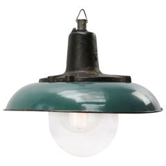 Dark Petrol Enamel Vintage Industrial Cast Iron Clear Glass Pendant Lamp