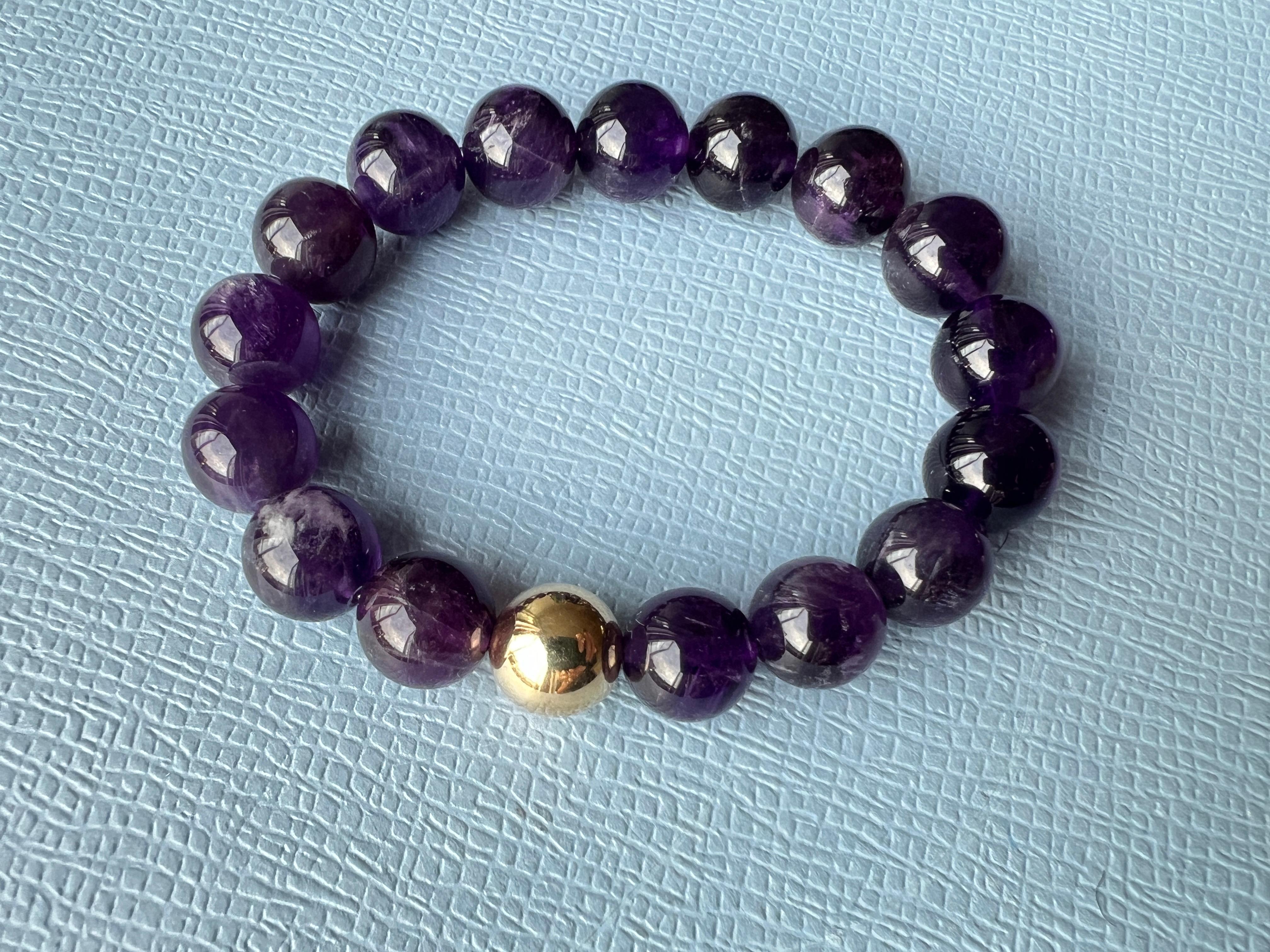 Contemporary Dark Purple Amhetyst Semi Precious Bead Bracelet Gold Filled Unisex