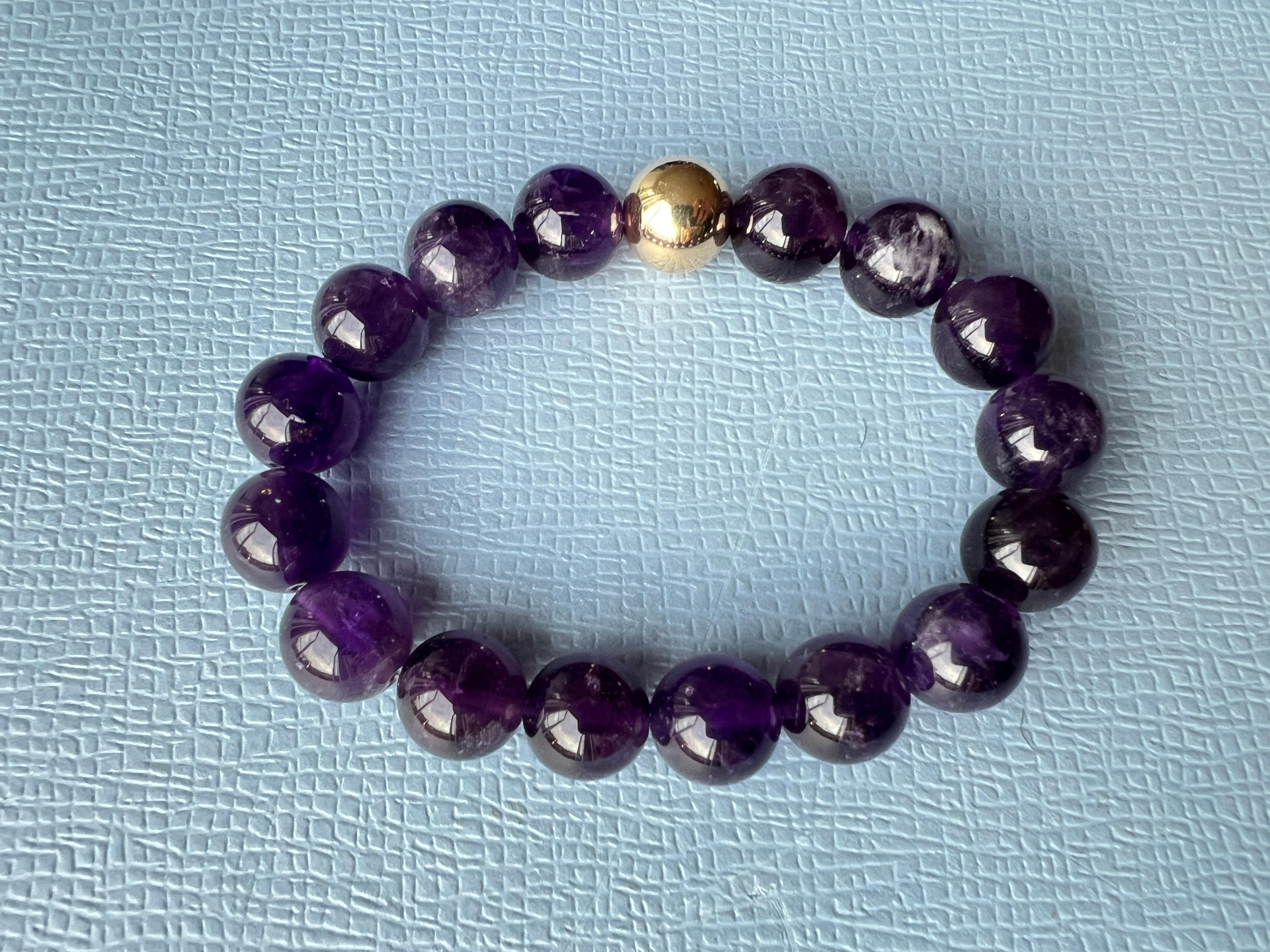 Round Cut Dark Purple Amhetyst Semi Precious Bead Bracelet Gold Filled Unisex