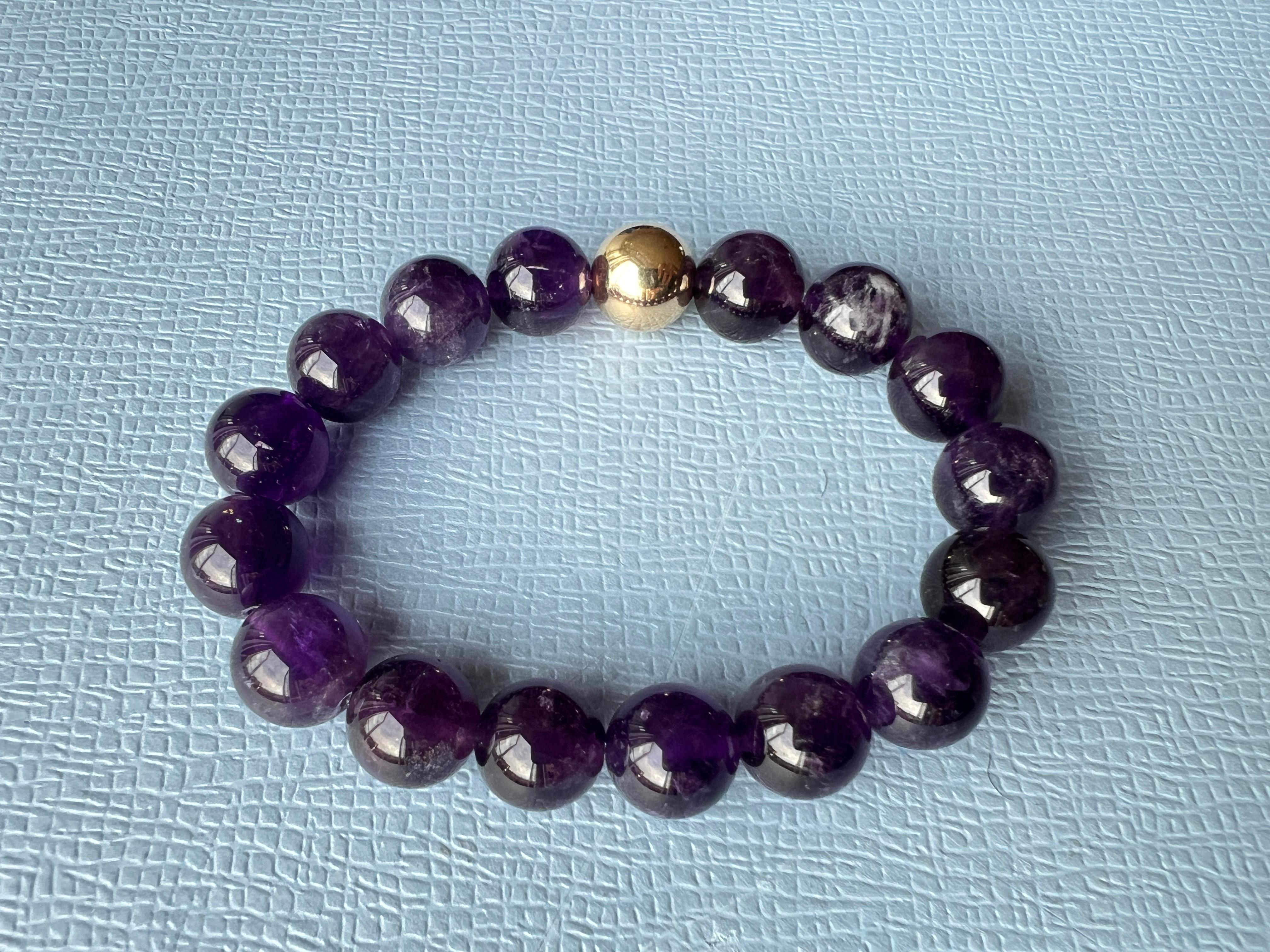 Dark Purple Amhetyst Semi Precious Bead Bracelet Gold Filled Unisex 1