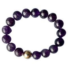 Dark Purple Amhetyst Semi Precious Bead Bracelet Gold Filled Unisex