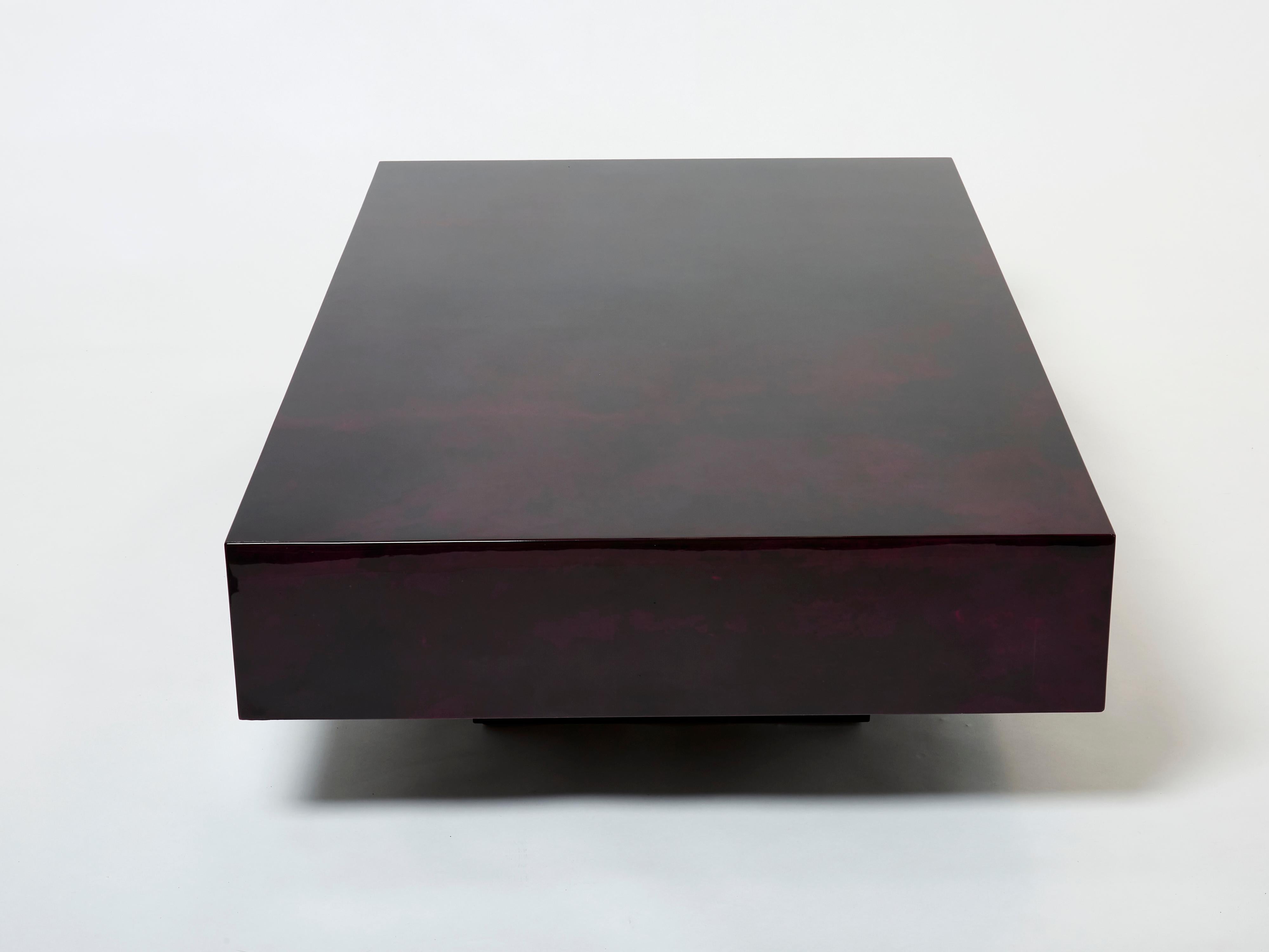 Dark Purple Goatskin Parchment Coffee Table by Aldo Tura 1960s For Sale 4
