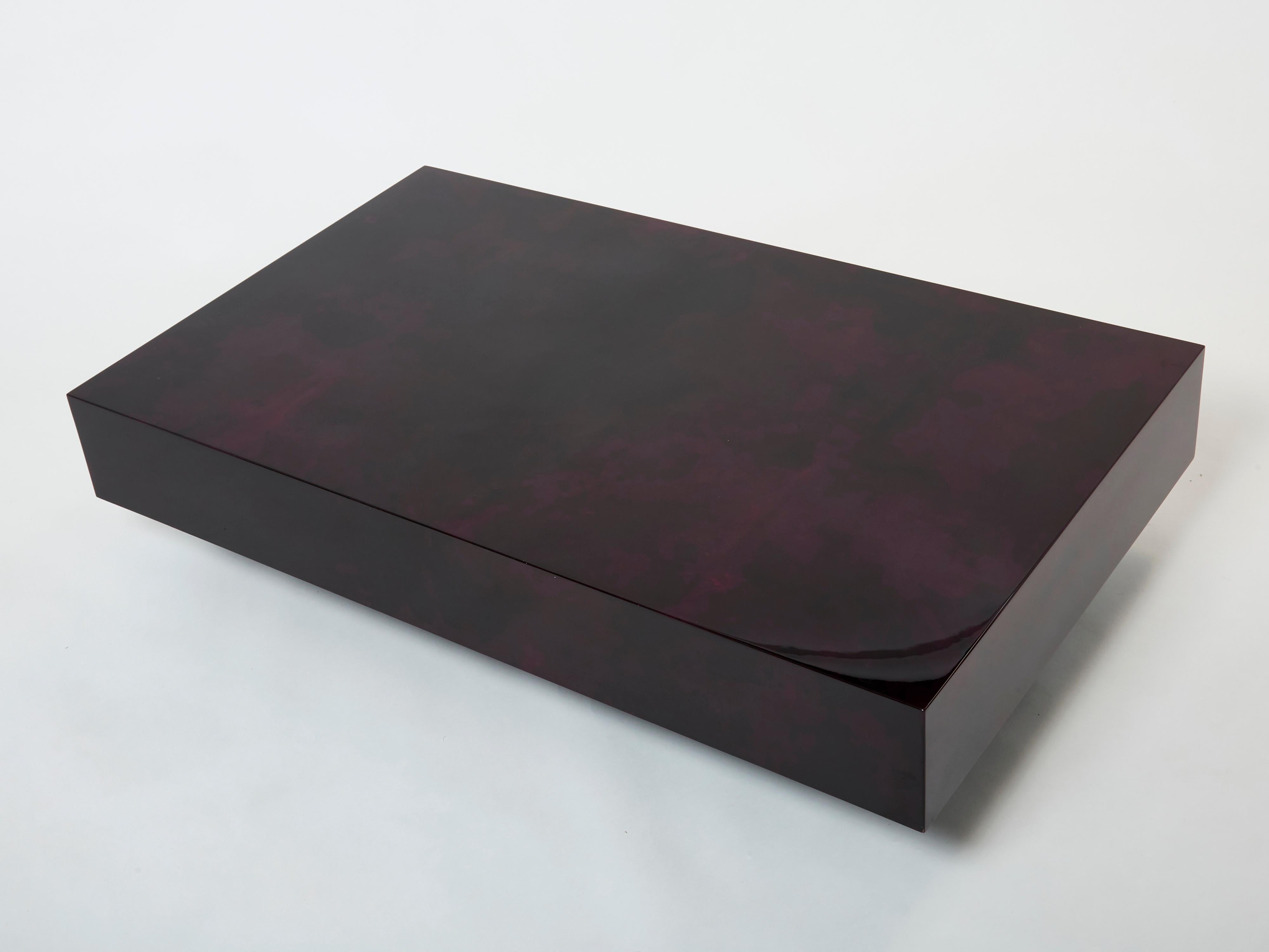 Dark Purple Goatskin Parchment Coffee Table by Aldo Tura 1960s In Good Condition For Sale In Paris, IDF
