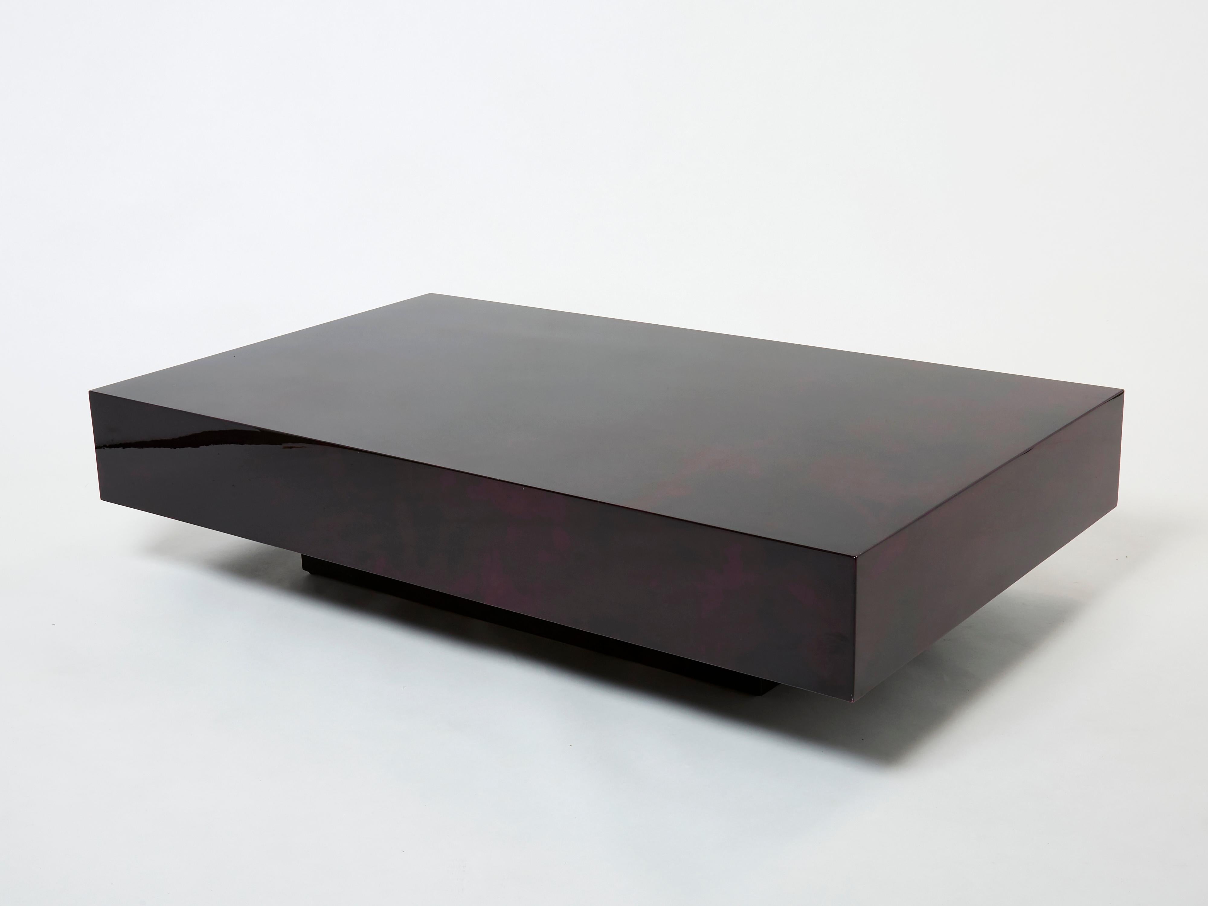 Dark Purple Goatskin Parchment Coffee Table by Aldo Tura 1960s For Sale 2